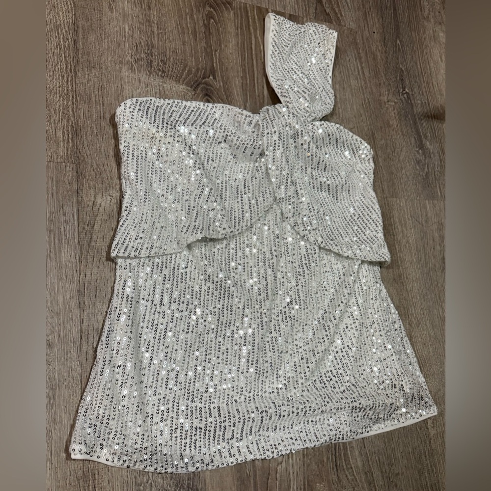 Grace Karin White Sequin One Shoulder Top | Sparkle Blouse | Party Top | Size M - Picture 5 of 5